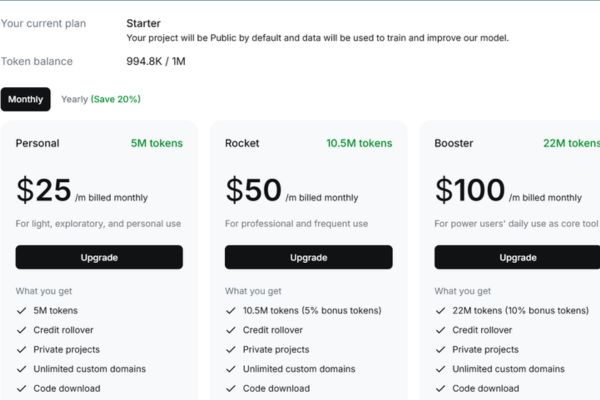 Nhận gói 100$ trên Rocket để Vide Coding - Tạo Website bằng AI 14 Bảng so sánh các gói dịch vụ trên Rocket