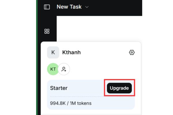 Nhận gói 100$ trên Rocket để Vide Coding - Tạo Website bằng AI 16 Chọn mục Upgrade