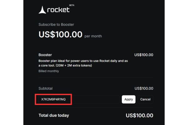 Nhận gói 100$ trên Rocket để Vide Coding - Tạo Website bằng AI 19 Dán mã X7K2M9P4R1NQ vào ô trống