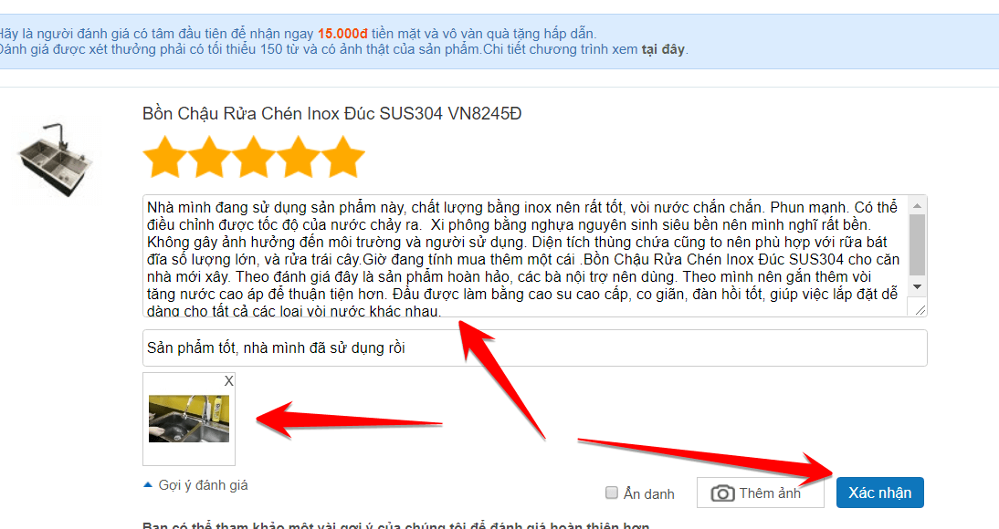 đánh giá sản phẩm có tâm vật giá