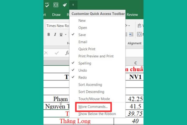 Speak Cells: Công cụ Excel đọc bảng tính bằng giọng nói cực hay 12 Chọn dòng More Commands