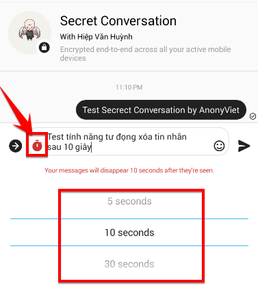 Tạo trò chuyện bí mật tự xóa trên Facebook Messenger 22 Hẹn giờ xóa tin nhắn trong Go to Secret Conversation