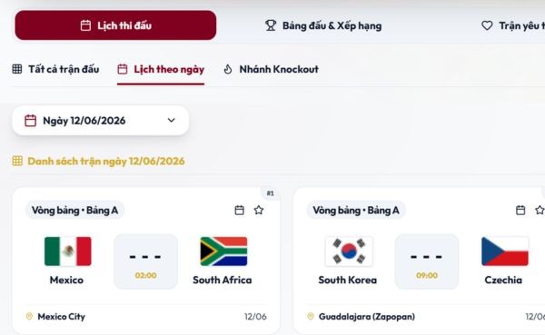 Trang web tra lịch thi đấu World Cup 2026 trực quan, đồng bộ lịch tự động 11 Trang web tra cứu lịch thi đấu World Cup 2026 thông minh