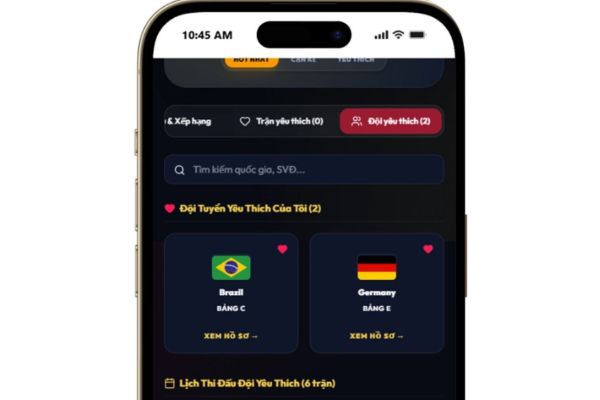 Trang web tra lịch thi đấu World Cup 2026 trực quan, đồng bộ lịch tự động 12 Đánh dấu trận đấu và đội bóng yêu thích