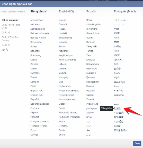 TUT Facebook - khóa mõm dame cao mới nhất 18 ngôn ngữ facebook, facebook language